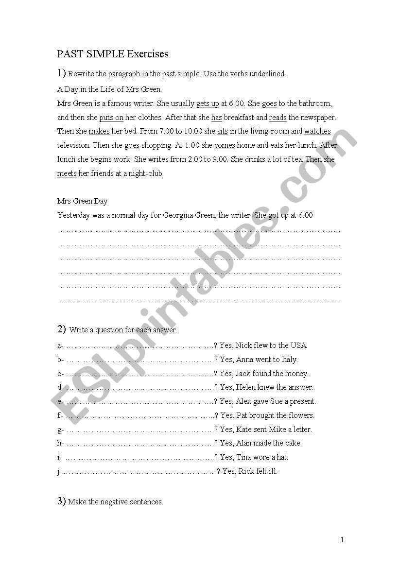 Past Simple Exercises worksheet