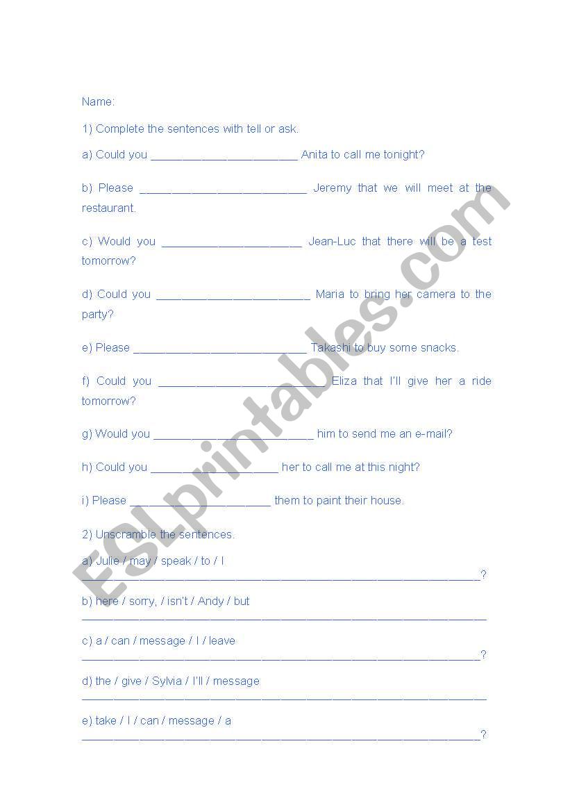 Tell and ask exercises worksheet