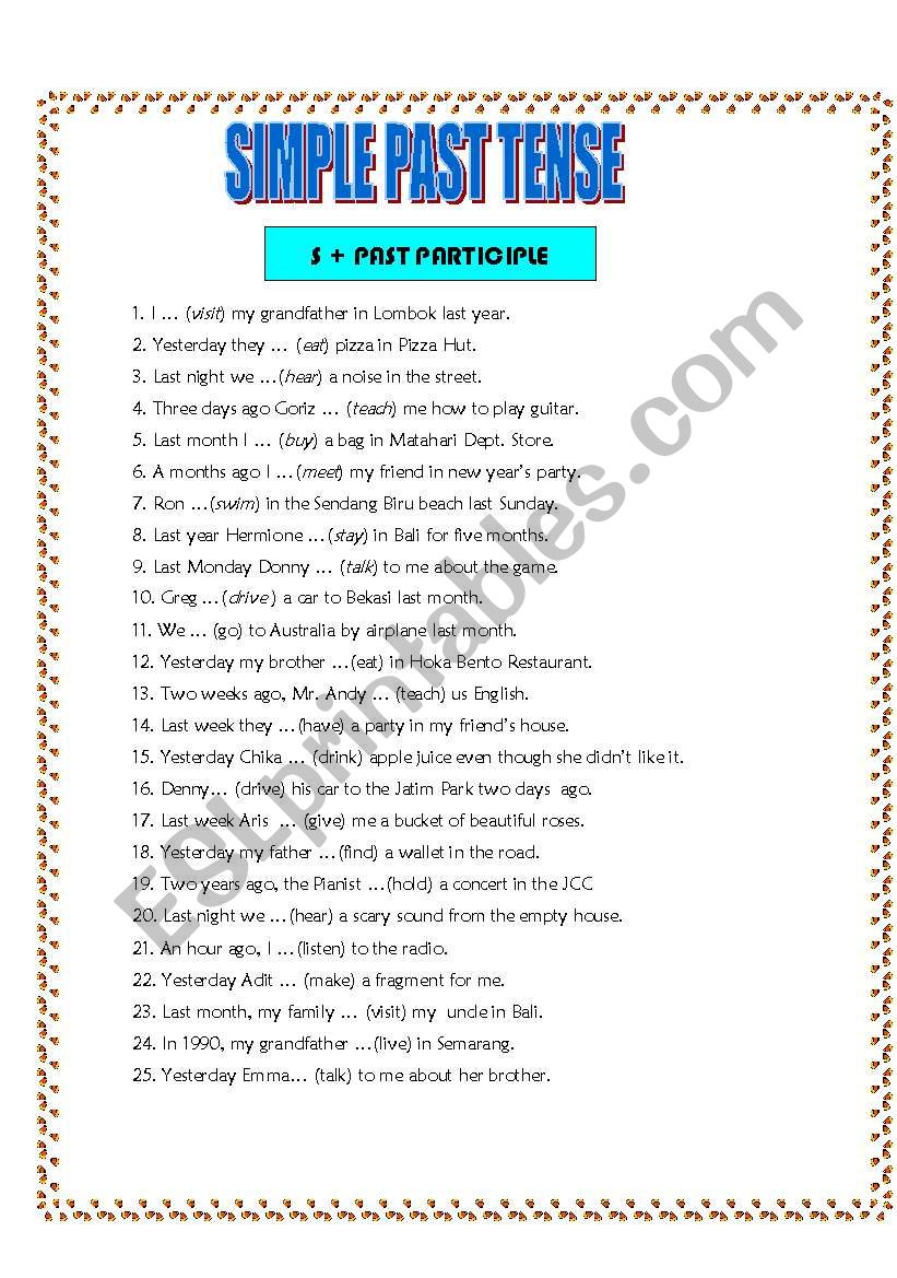 SIMPLE PAST EXERCISE worksheet