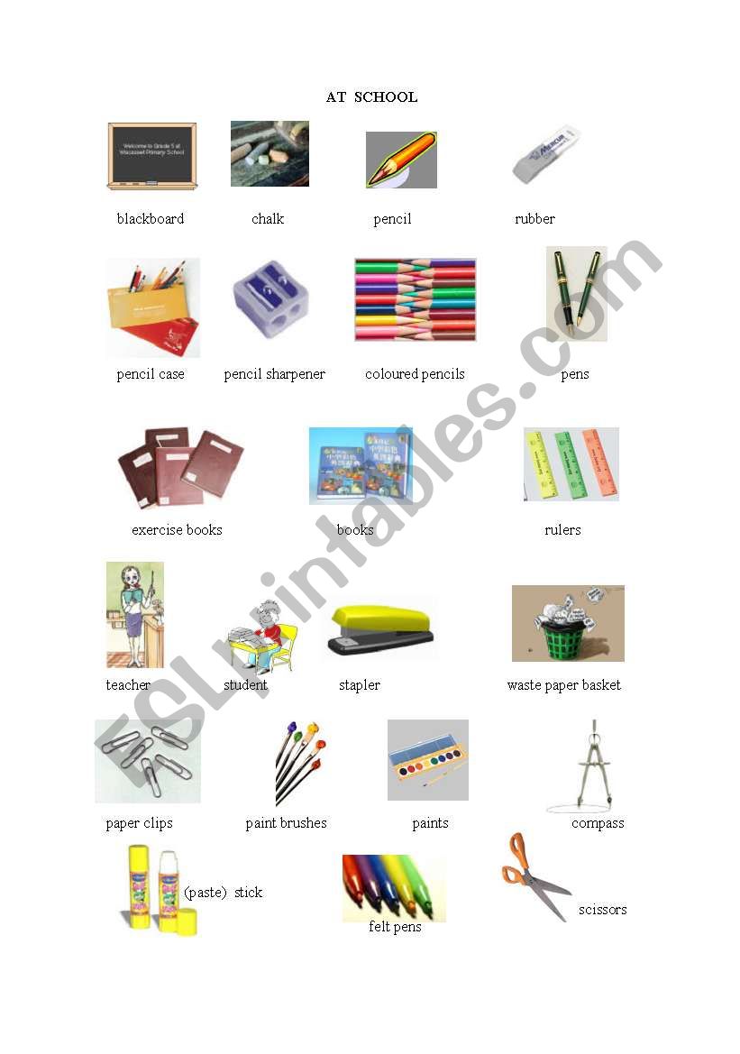 School materials worksheet