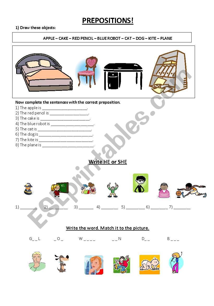 Preposition for kids - He or She - Vocabulary Preposition for kids - He or She - Vocabulary