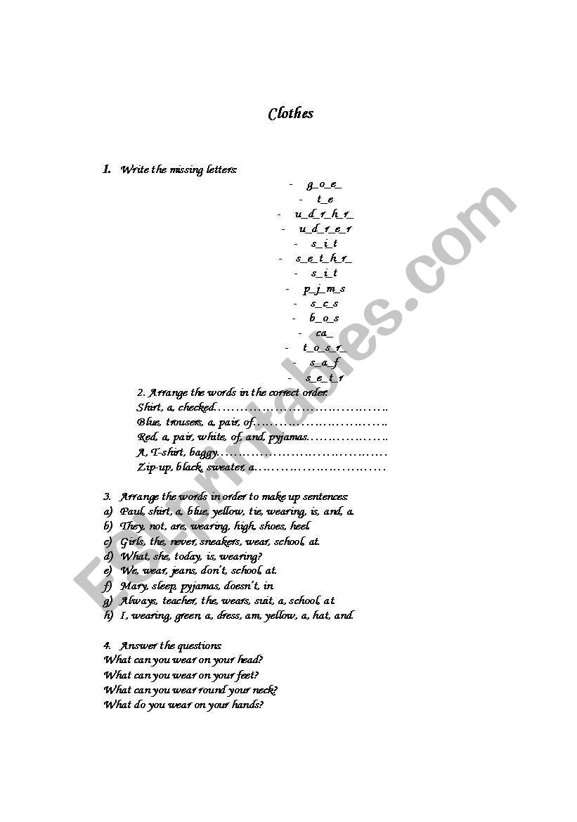 Clothes worksheet