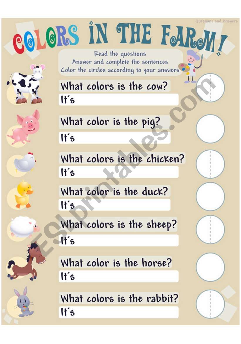 Colors in the farm! worksheet