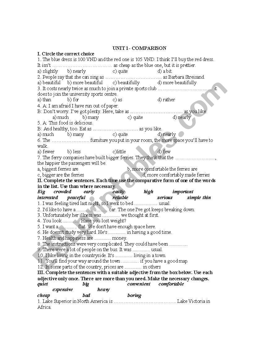 COMPARISON worksheet