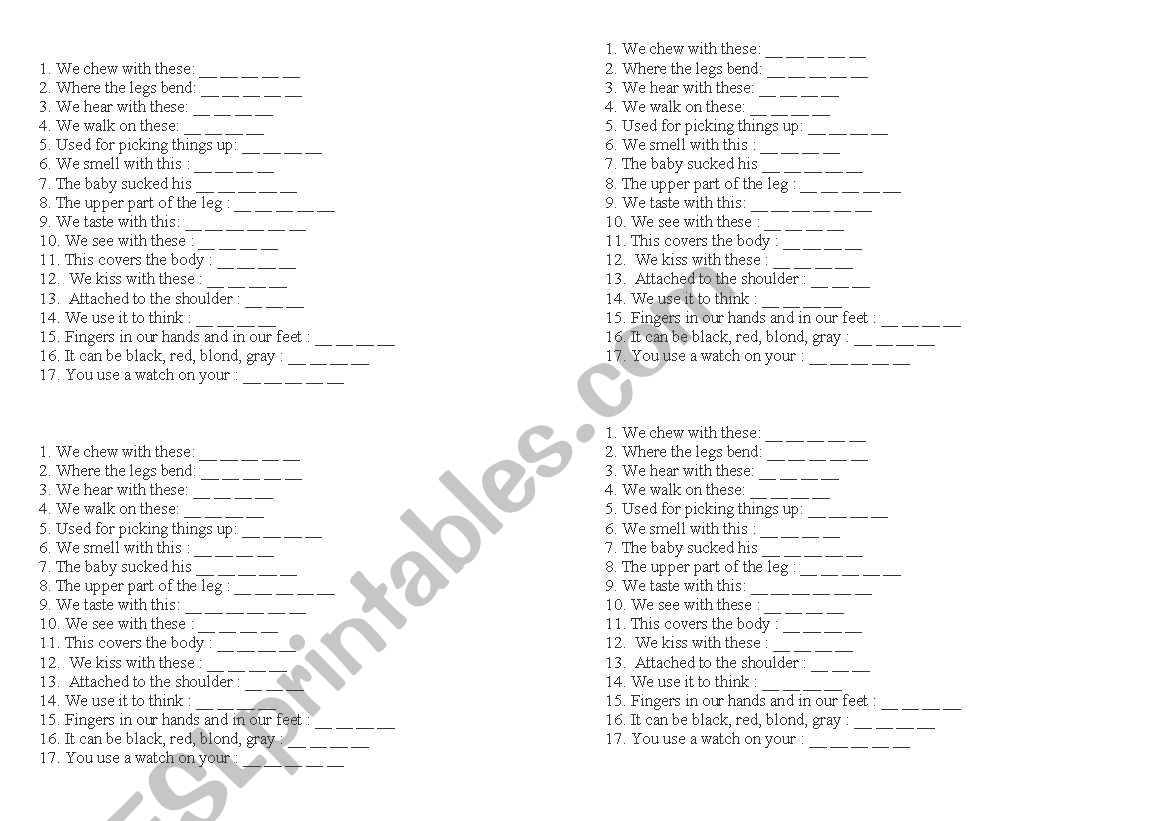 Parts of the body worksheet