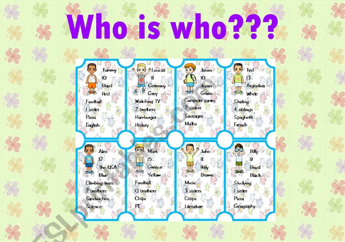WHO IS WHO??? - game - PART 1 worksheet