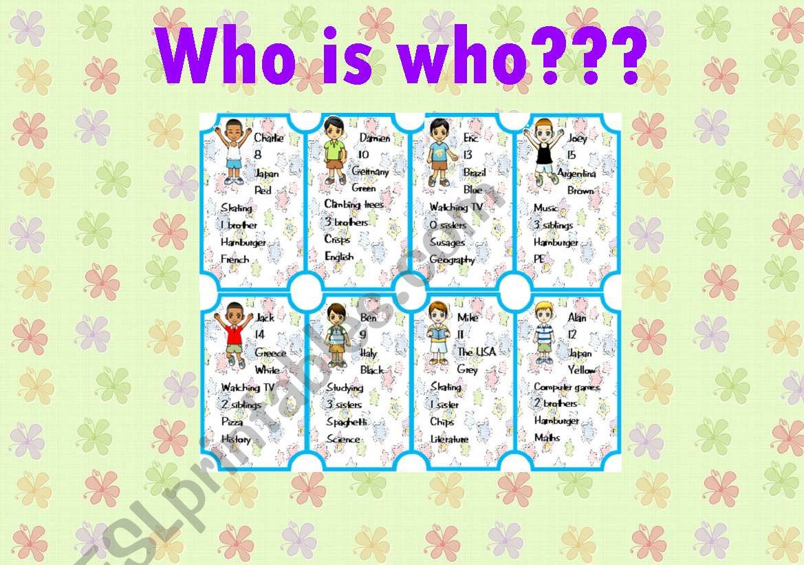 WHO IS WHO??? - game - PART2 worksheet