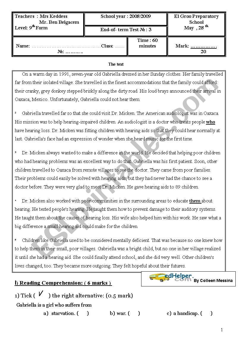 End of term test n3 worksheet