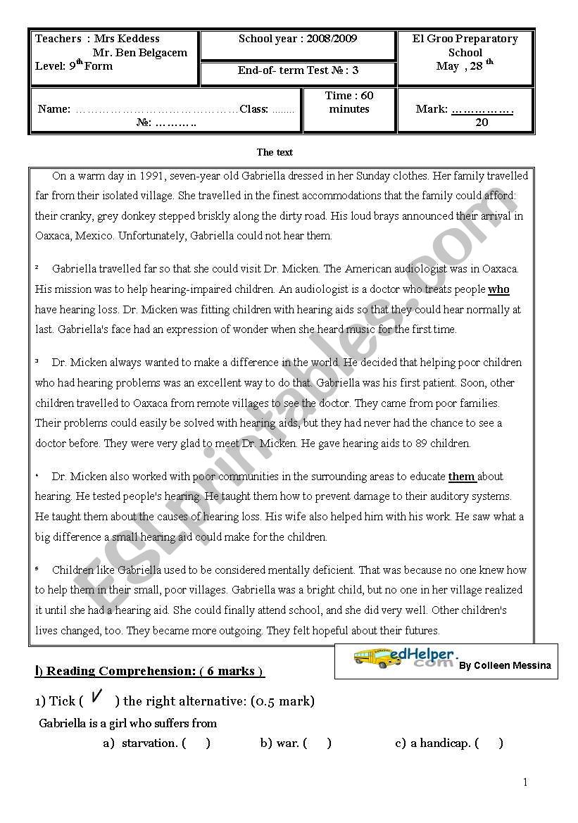 End of term test n3 worksheet