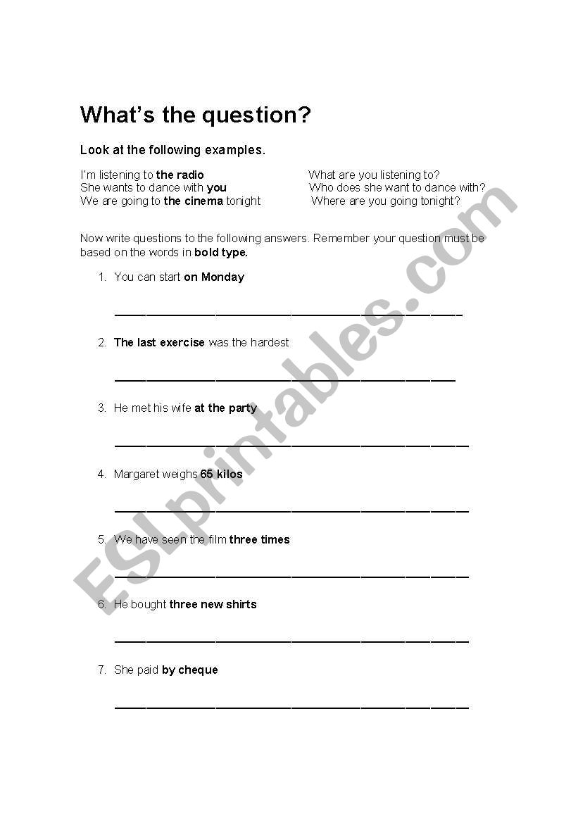 Whats the question? worksheet