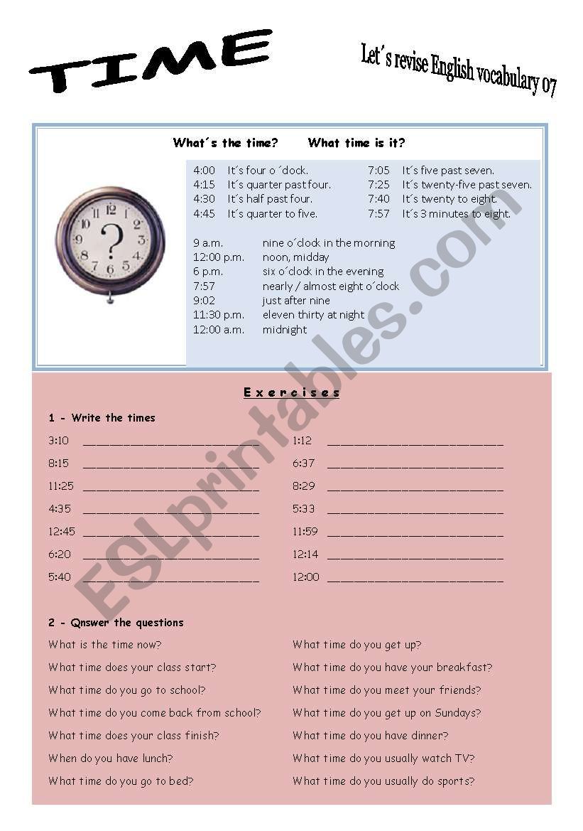 Vocabulary series 07 - Time worksheet