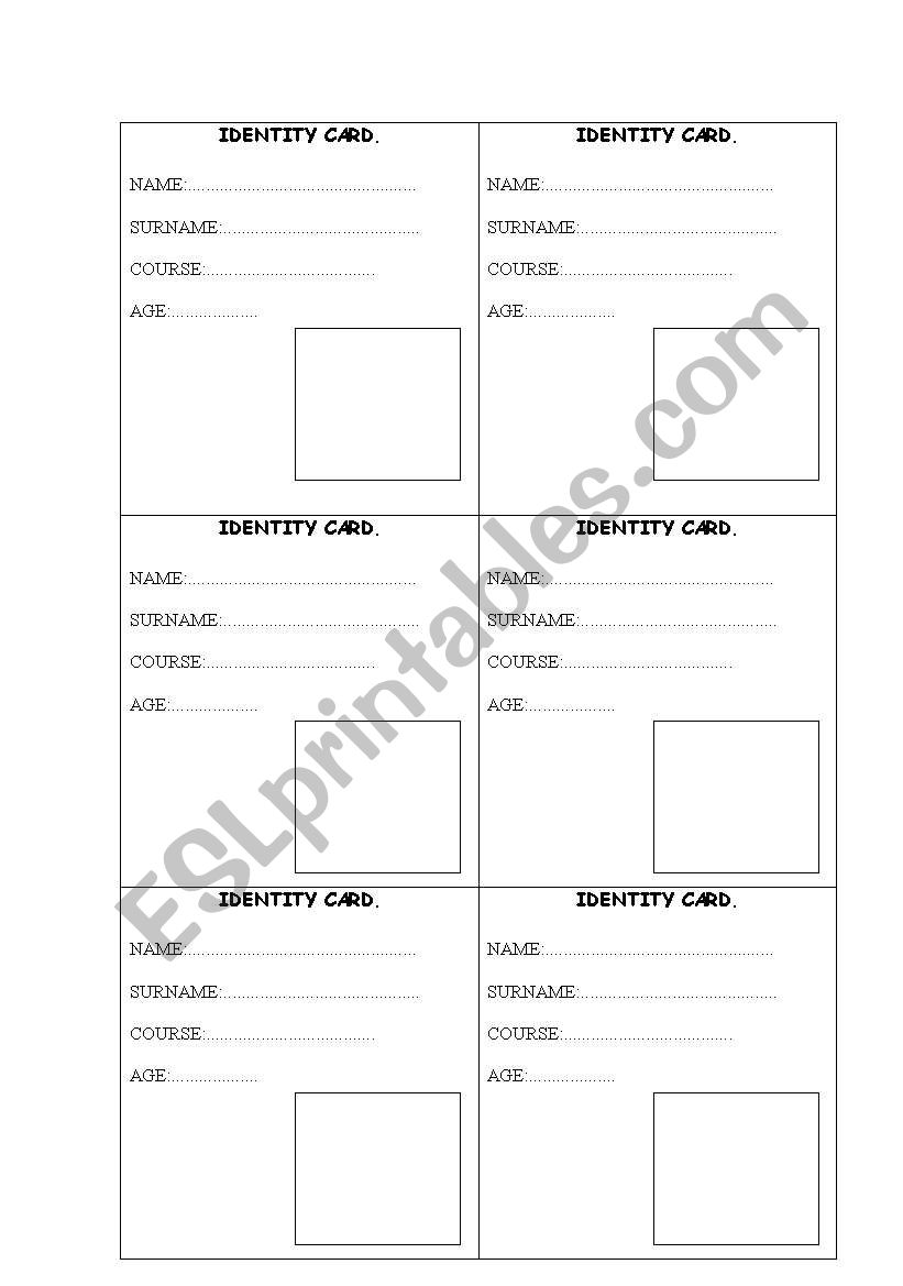 IDENTITY CARDS worksheet
