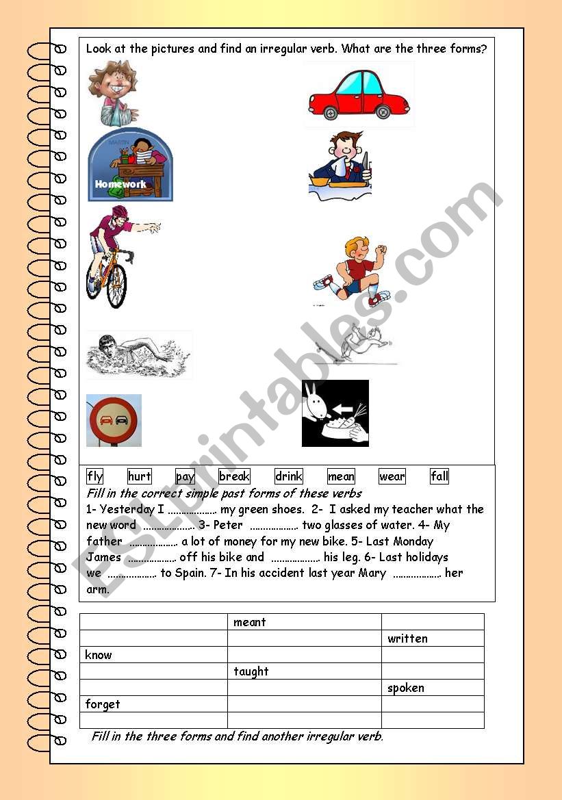 Irregular verbs worksheet