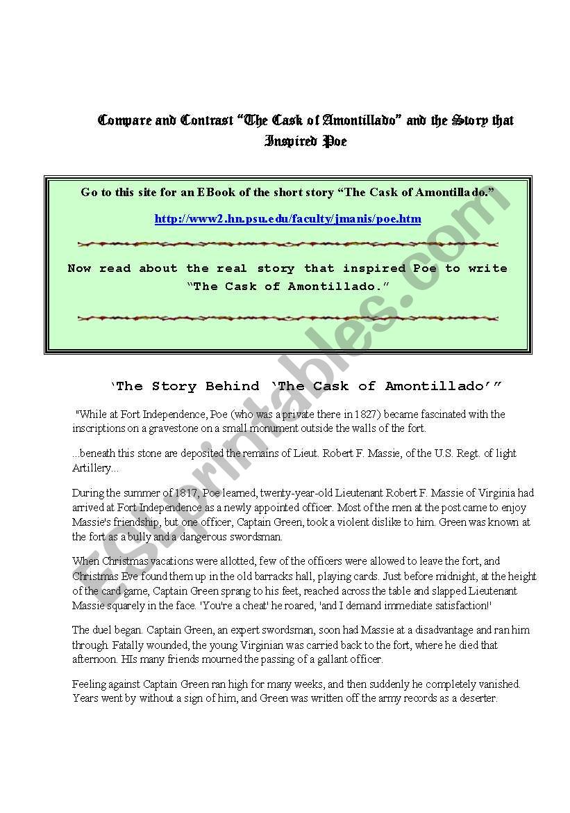 Compare and Contrast quot The Cask of Amontillado quot and the Real Story That
