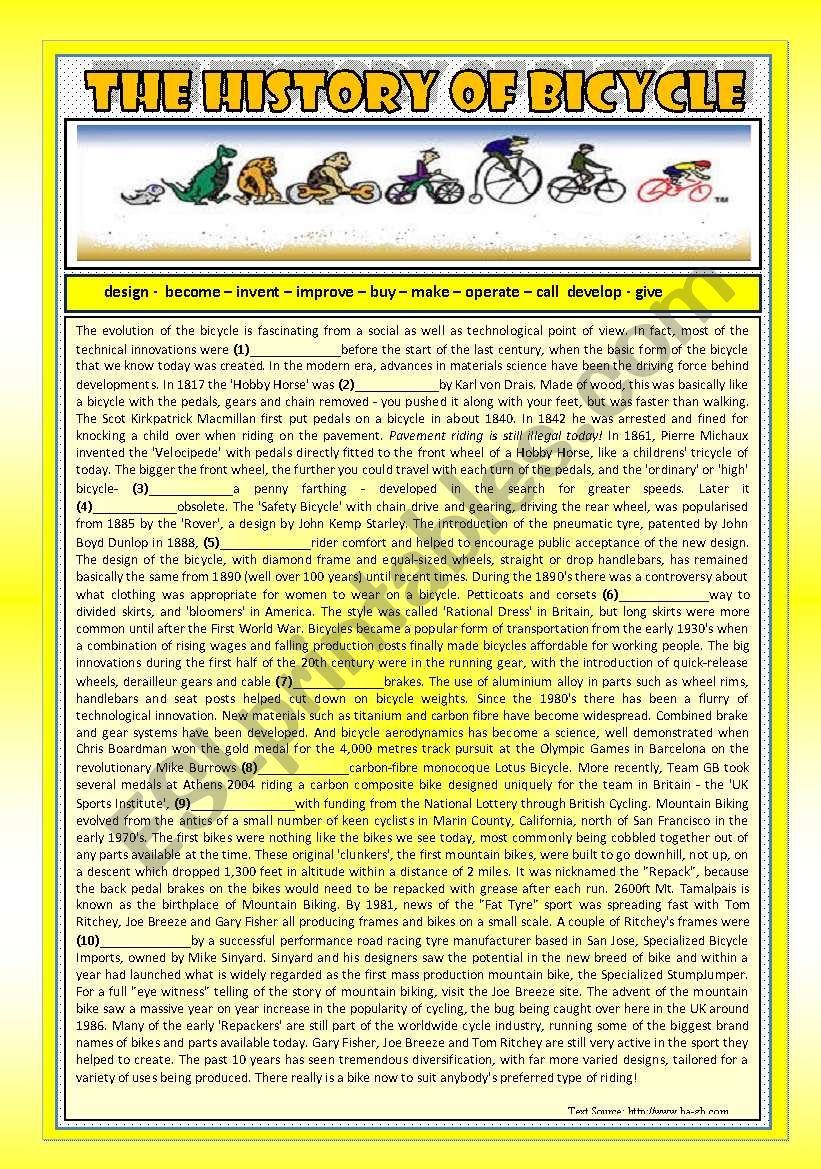 History Series: THE HISTORY OF BICYCLE (!!! with KEY !!!) (PAST TENSE READING)