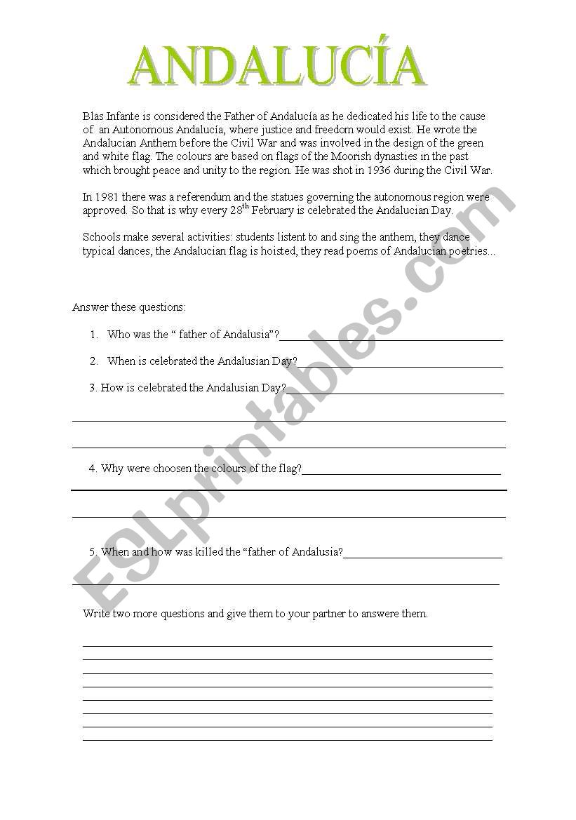 Activities for Andalucian Day worksheet
