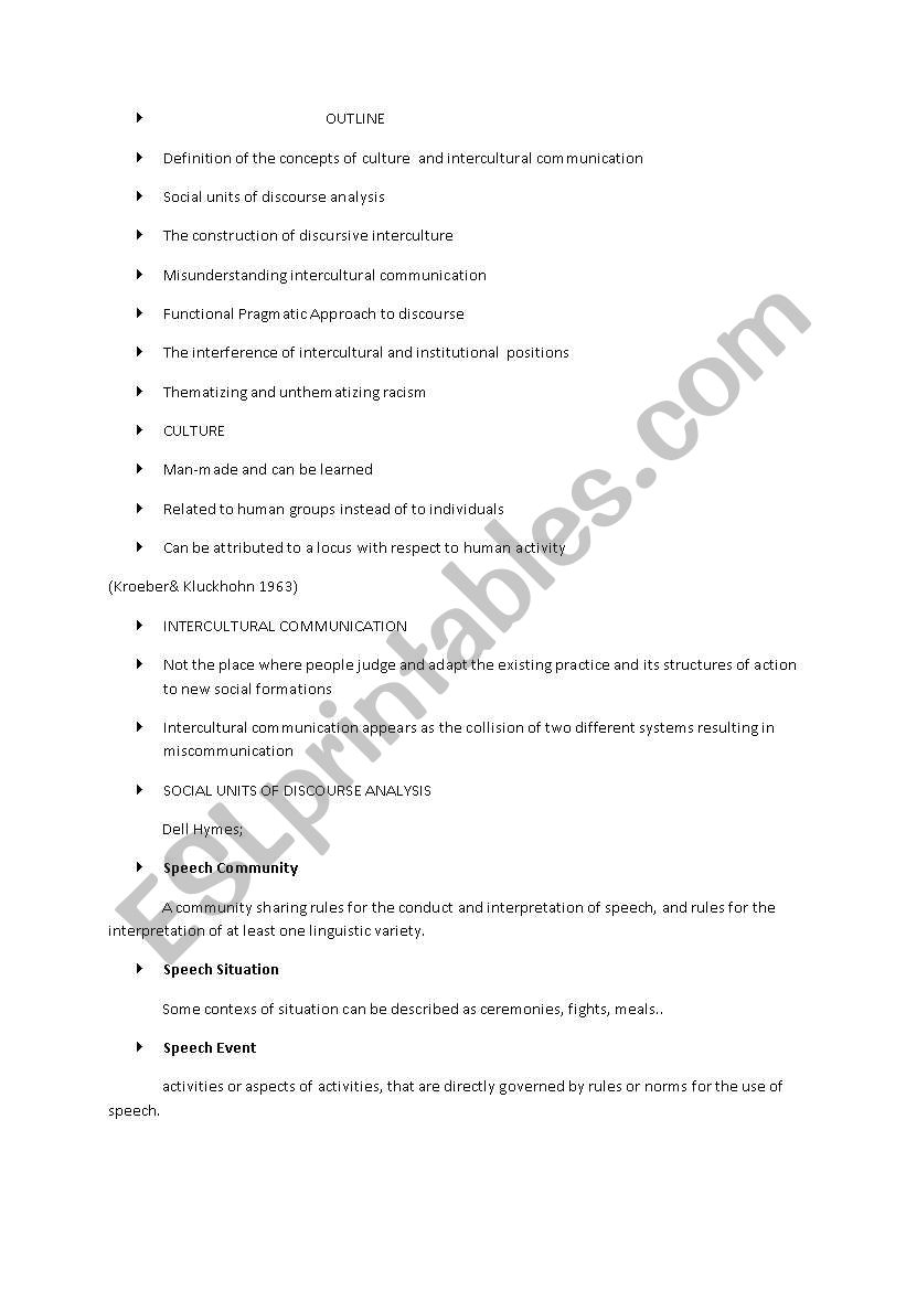 intercultural discourse worksheet