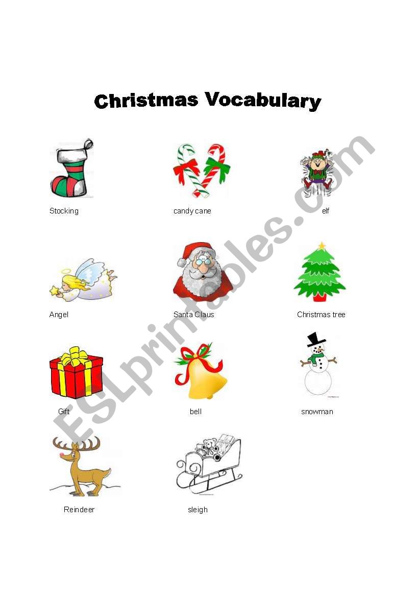 Christmas vocabulary worksheet