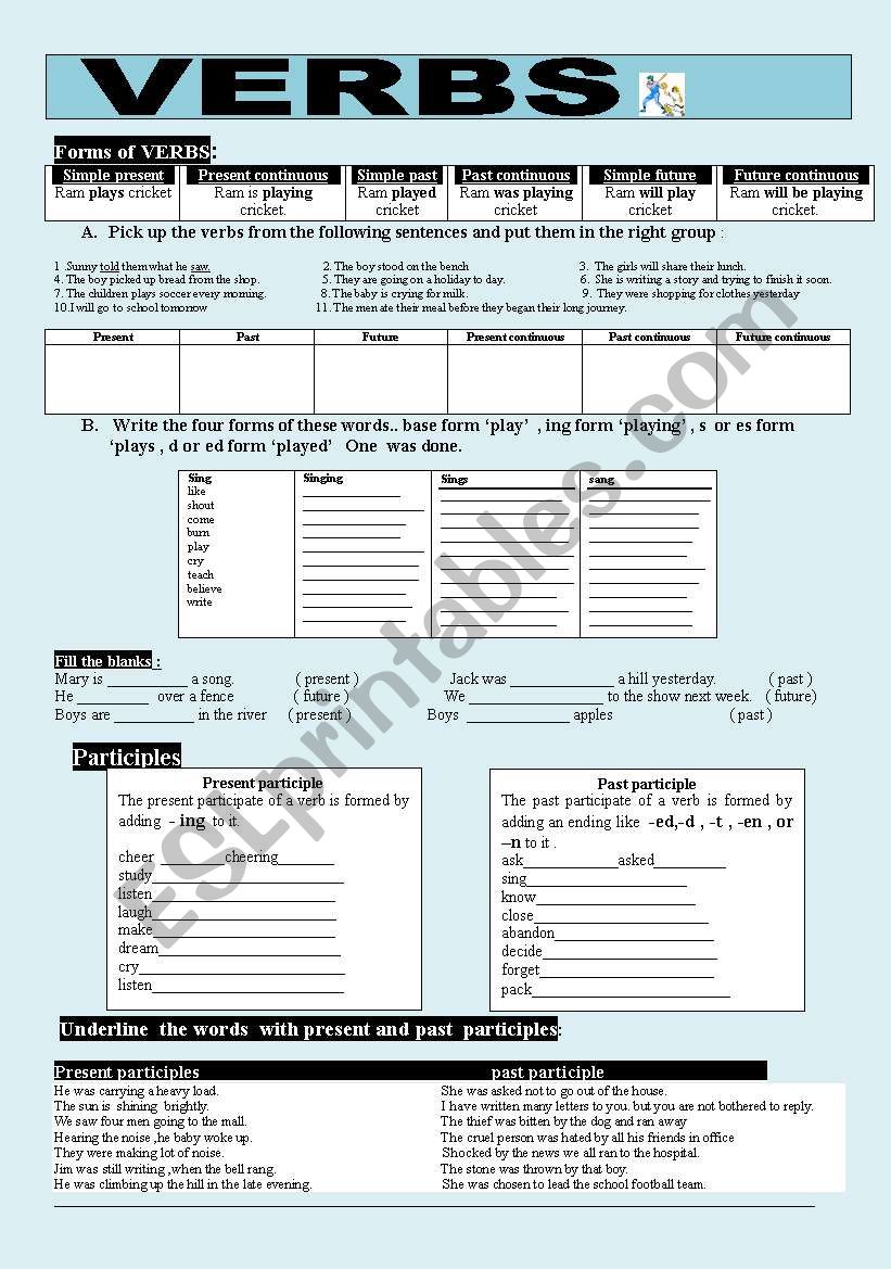 Forms of Verbs worksheet