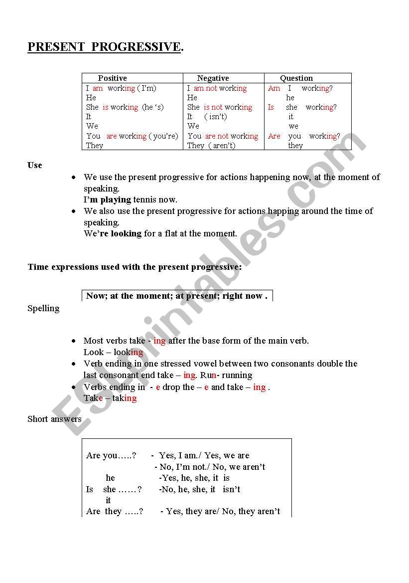 Present Progressive worksheet