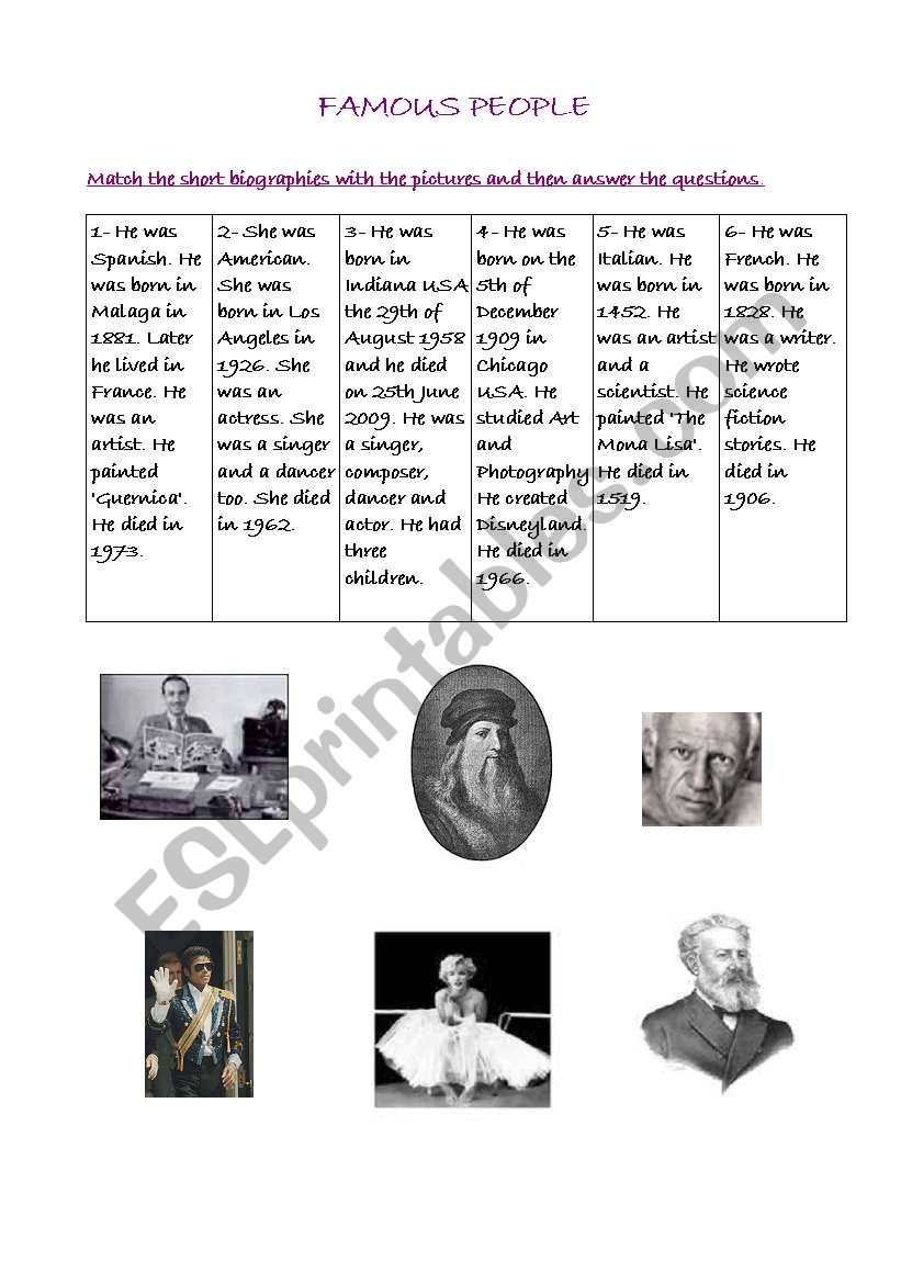 Famous people worksheet