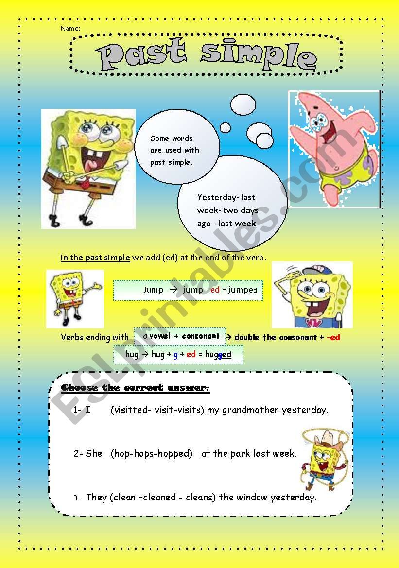 Past Simple with spoge Bob worksheet