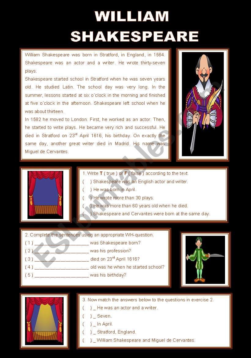 william shakespeare a biography worksheet