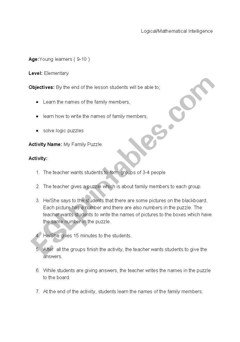 My Family Puzzle worksheet