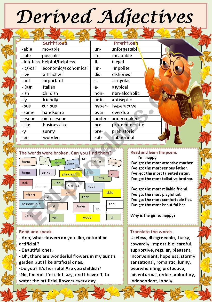 Derived Adjectives worksheet