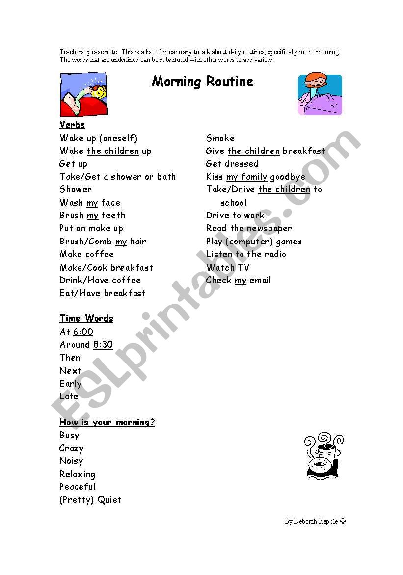 Morning Routines Vocabulary worksheet