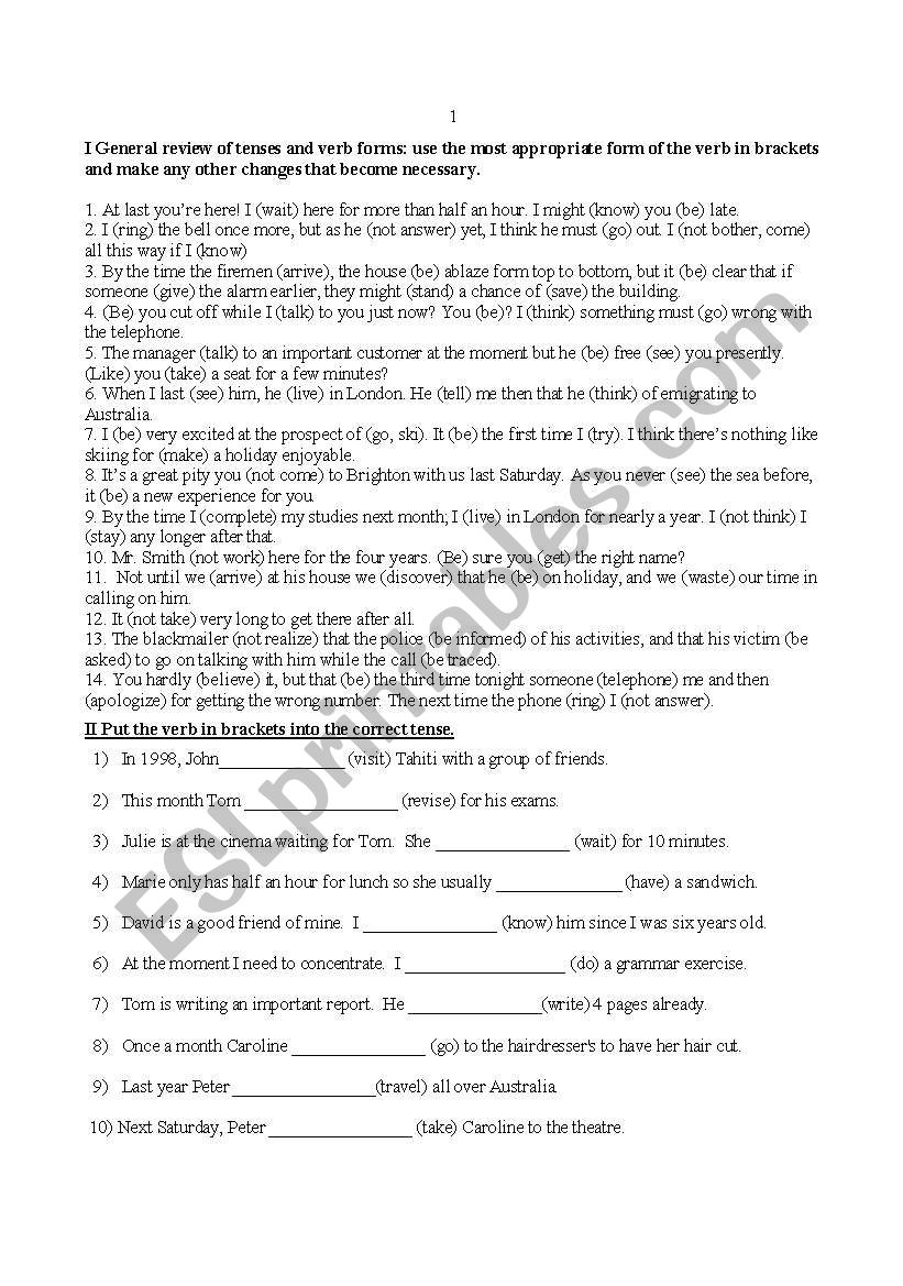 Tenses Review worksheet