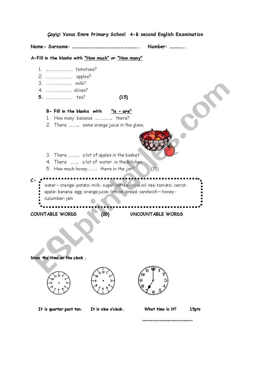 exam 4th grade worksheet