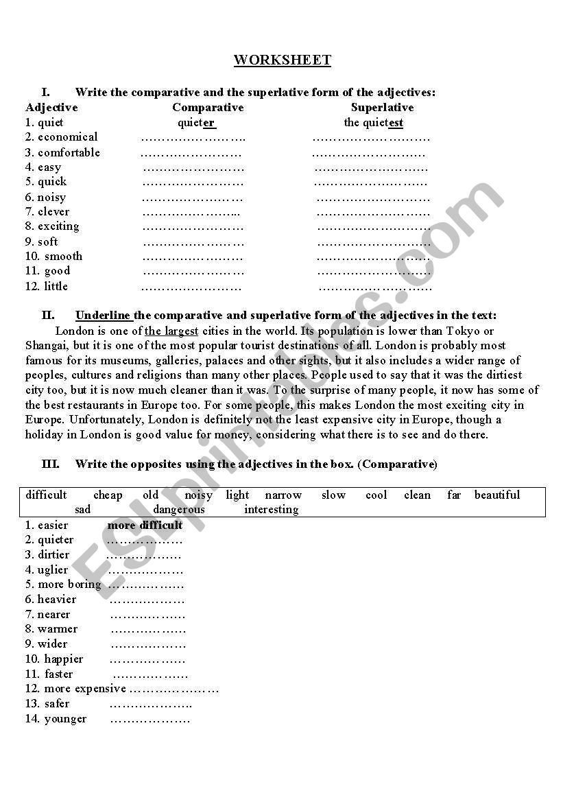 Degrees of comparison worksheet