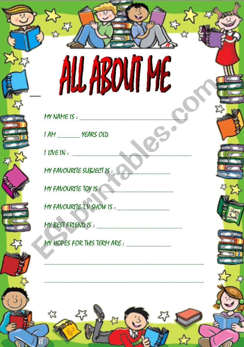 All About Me worksheet