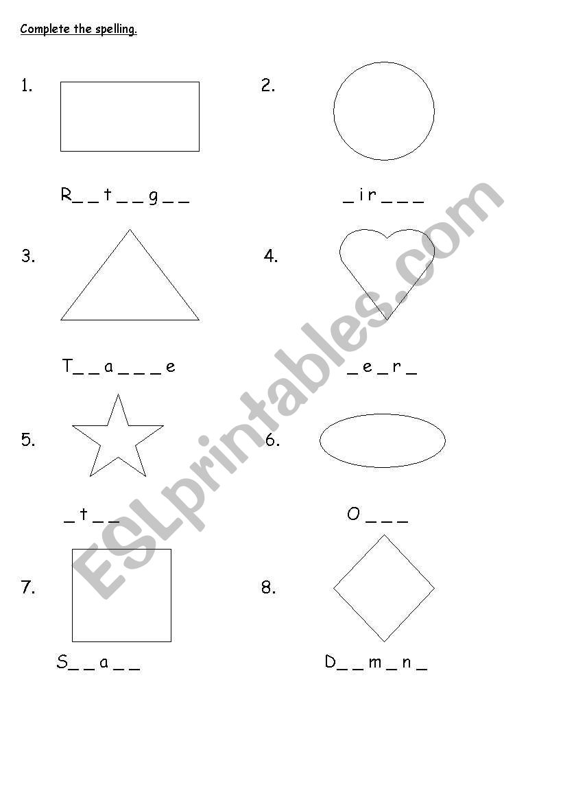 Shapes Spelling worksheet