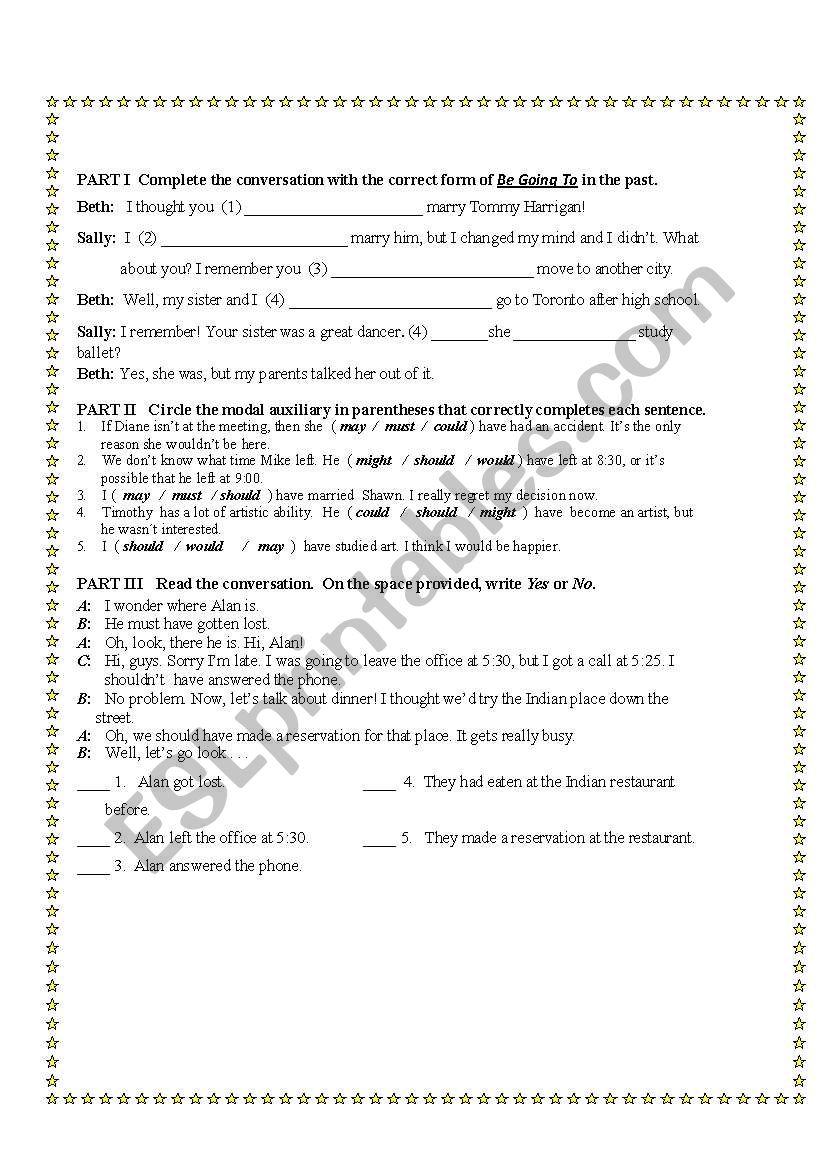 Modal Auxiliaries worksheet