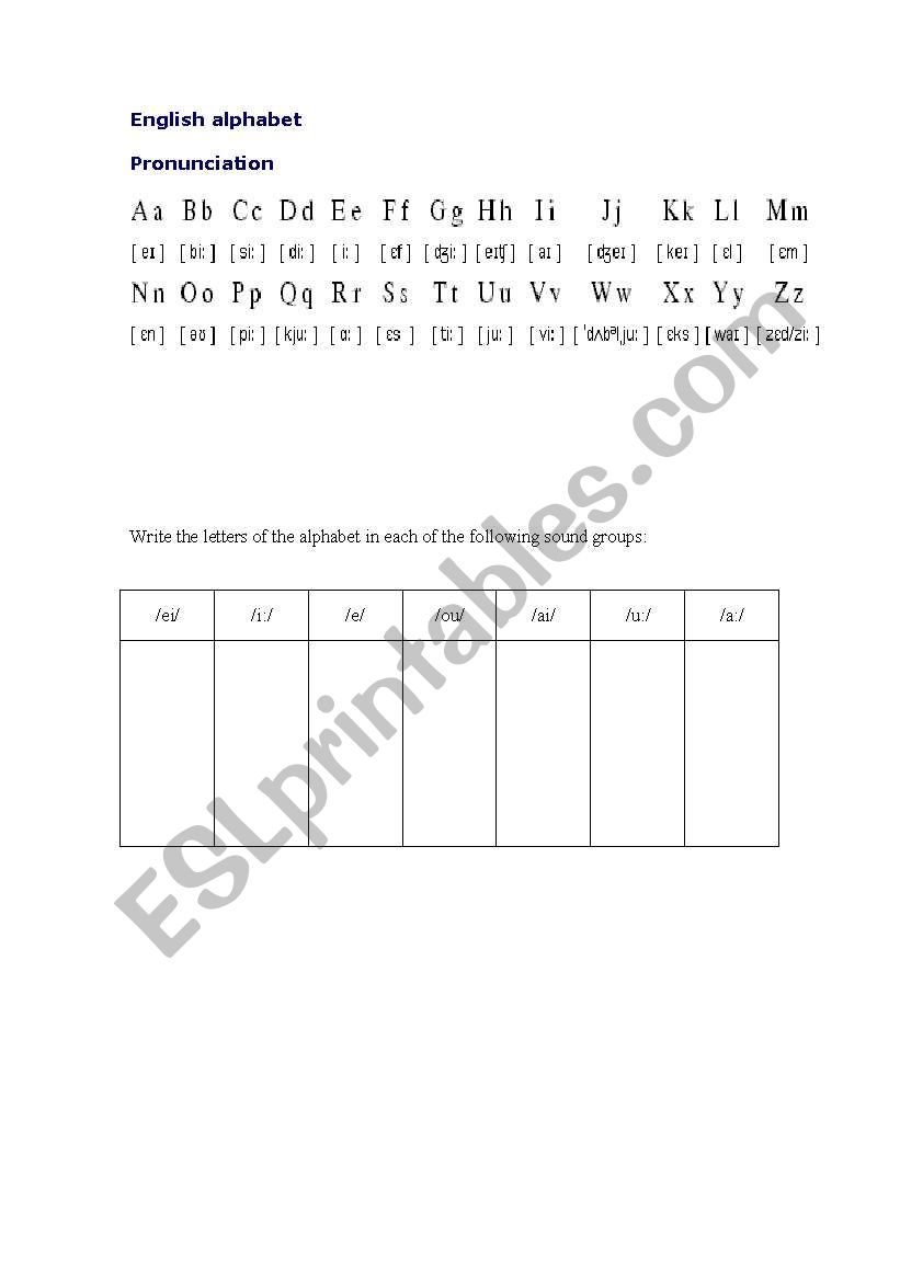 Alphabet exercise worksheet