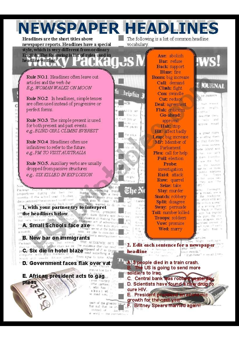 Understand and writting newspapersÂ´ headlines