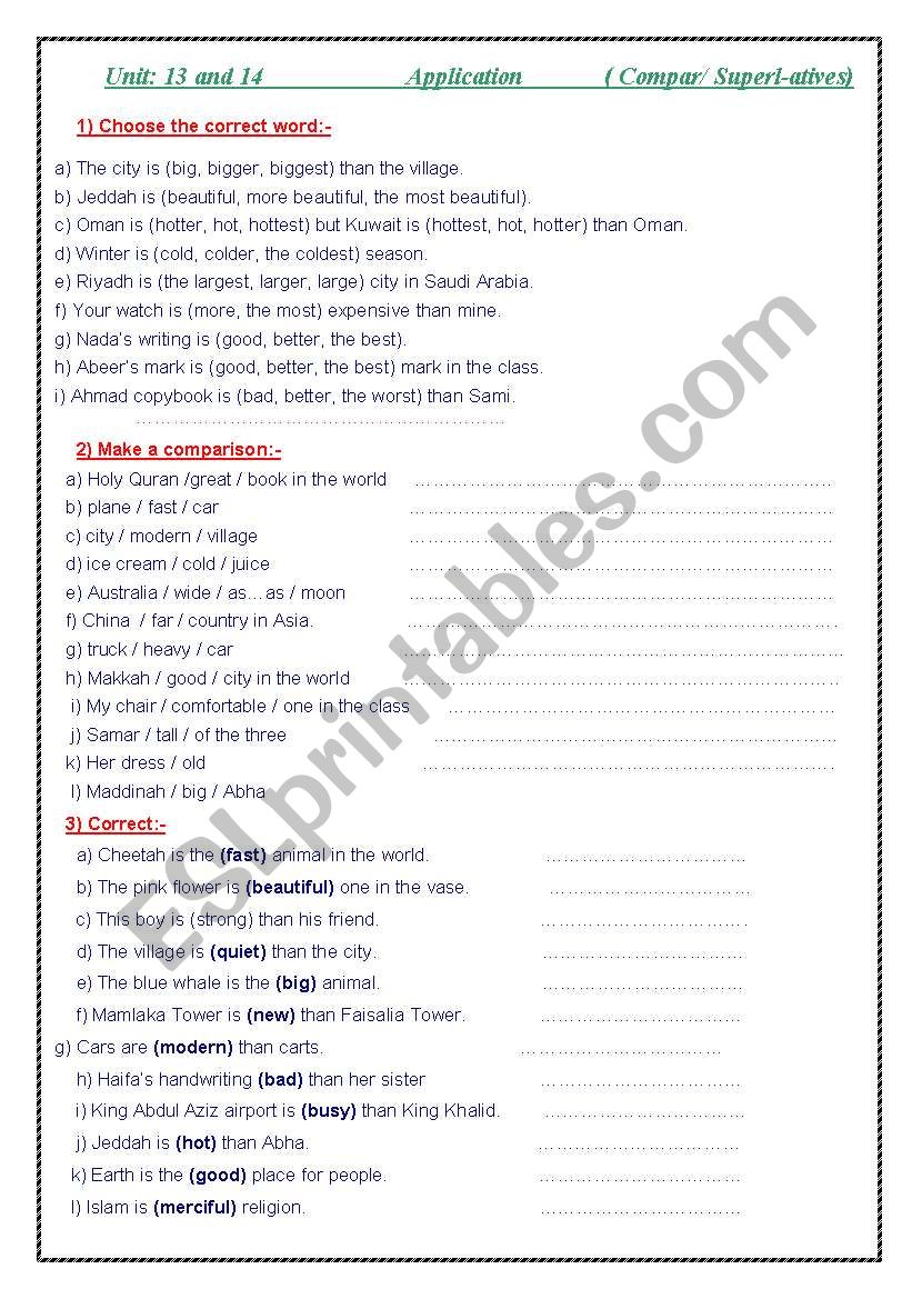 comparative / superalatives worksheet