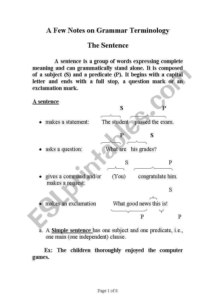 A Few Notes about Grammar Terminology