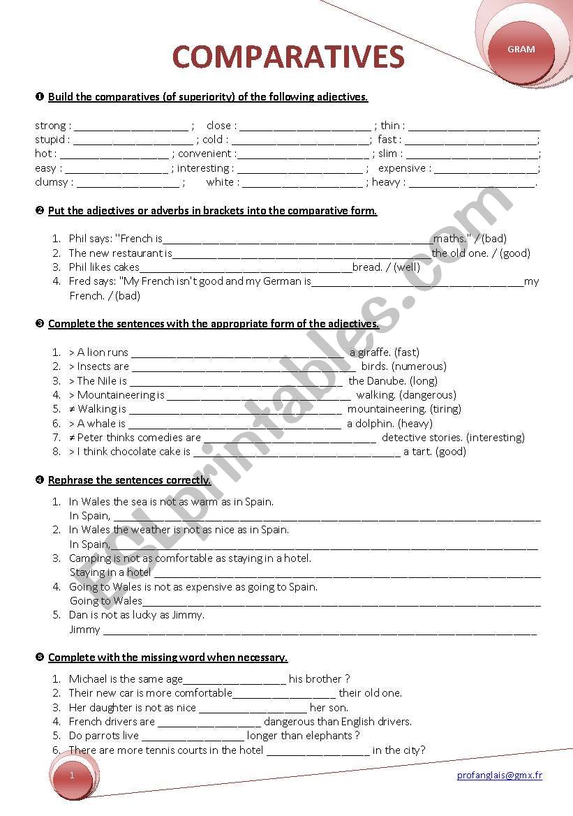 COMPARATIVES worksheet