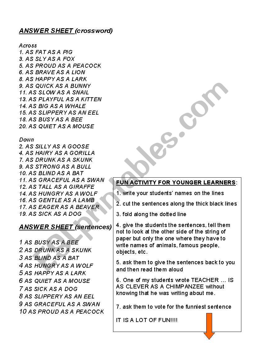 ANIMAL SIMILES - ESL worksheet by jecika ANIMAL SIMILES - ESL worksheet by jecika
