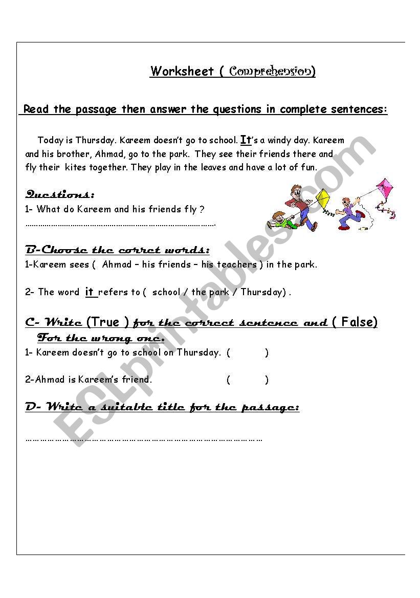  Comprehension Worksheet worksheet