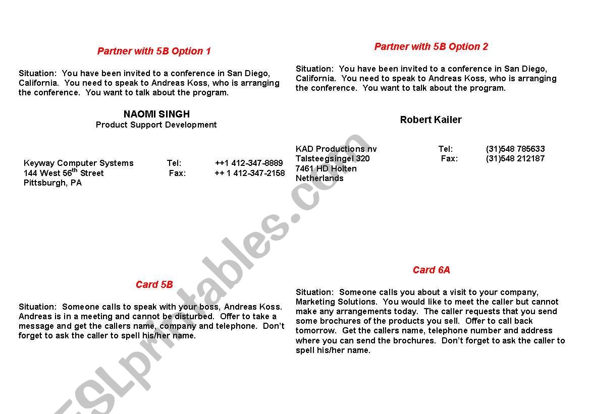 Role Playing on the Telephone in Business English