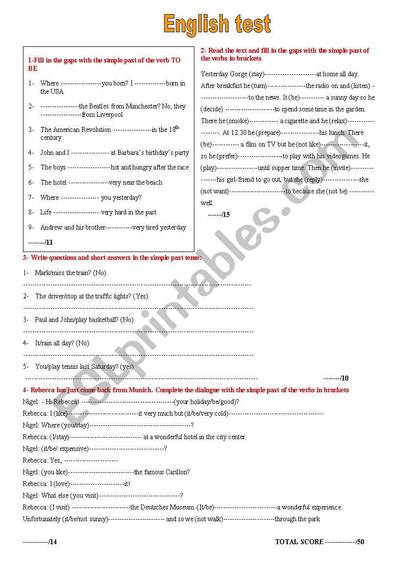 Simple past - test on regular verbs + was/were