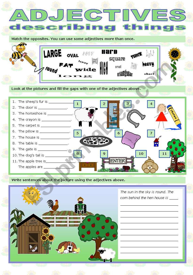 ADJECTIVES DESCRIBING THINGS worksheet