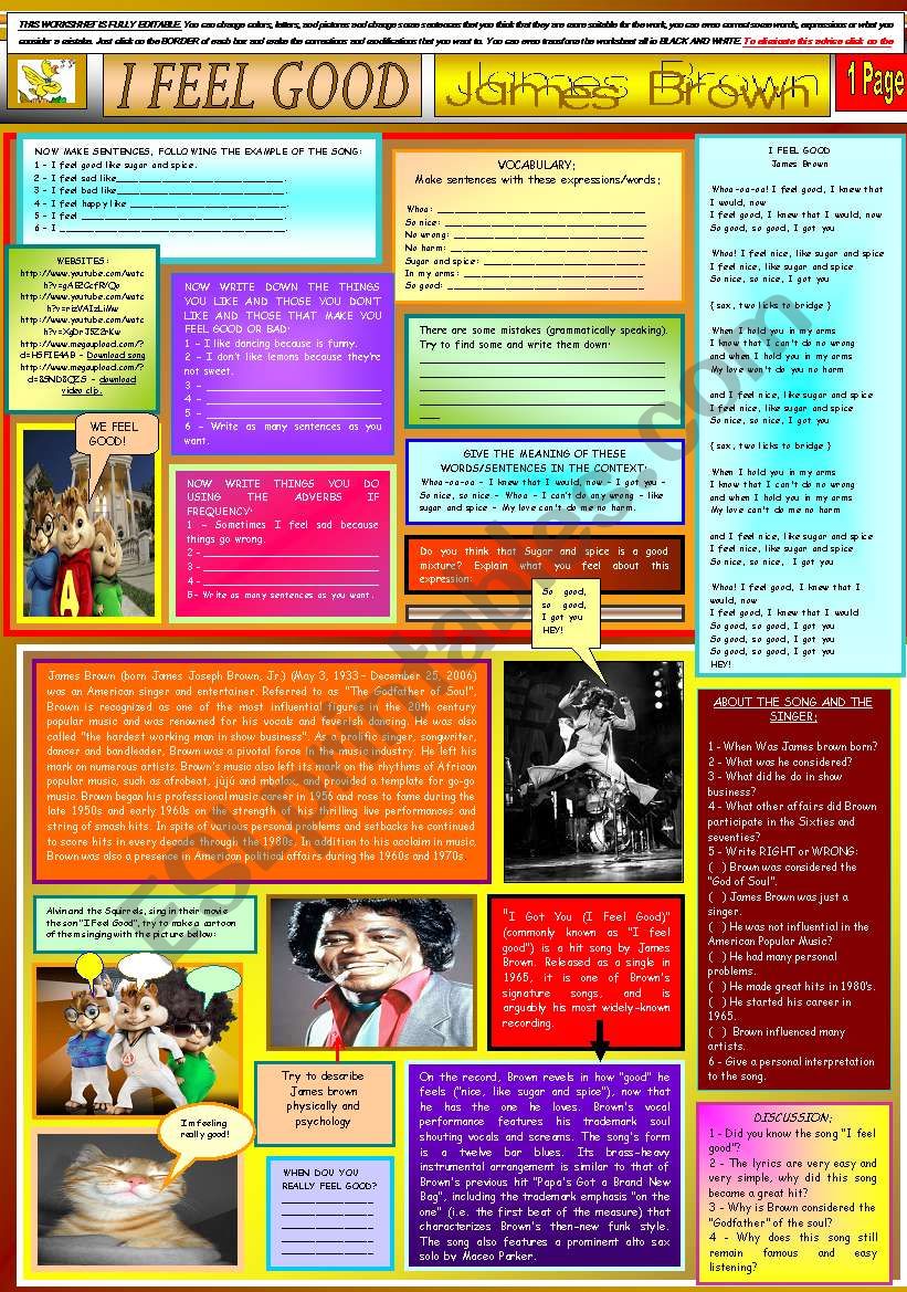 I FEEL GOOD - JAMES BROWN - ONE PAGE - (FULLY EDITABLE)