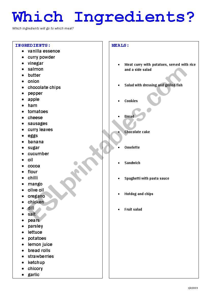 Which Ingredients? worksheet