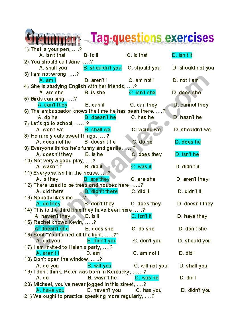 tag-questions exercises worksheet