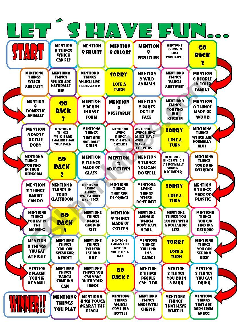 vocabulary review board game worksheet